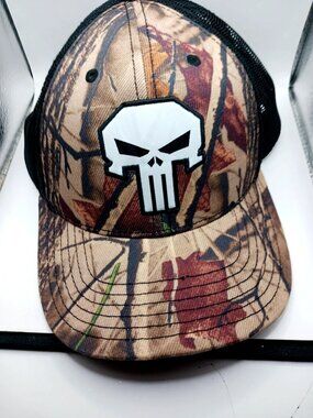 Marvel Punisher Brown Camo Trucker Hat with Black Mesh Adjustable
